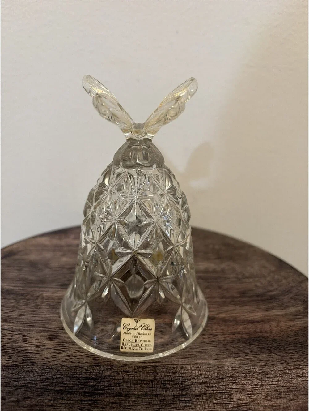 Czech Republic Clear Crystal Glass Butterfly Bell w Clapper Brand Hofbauer 4.75